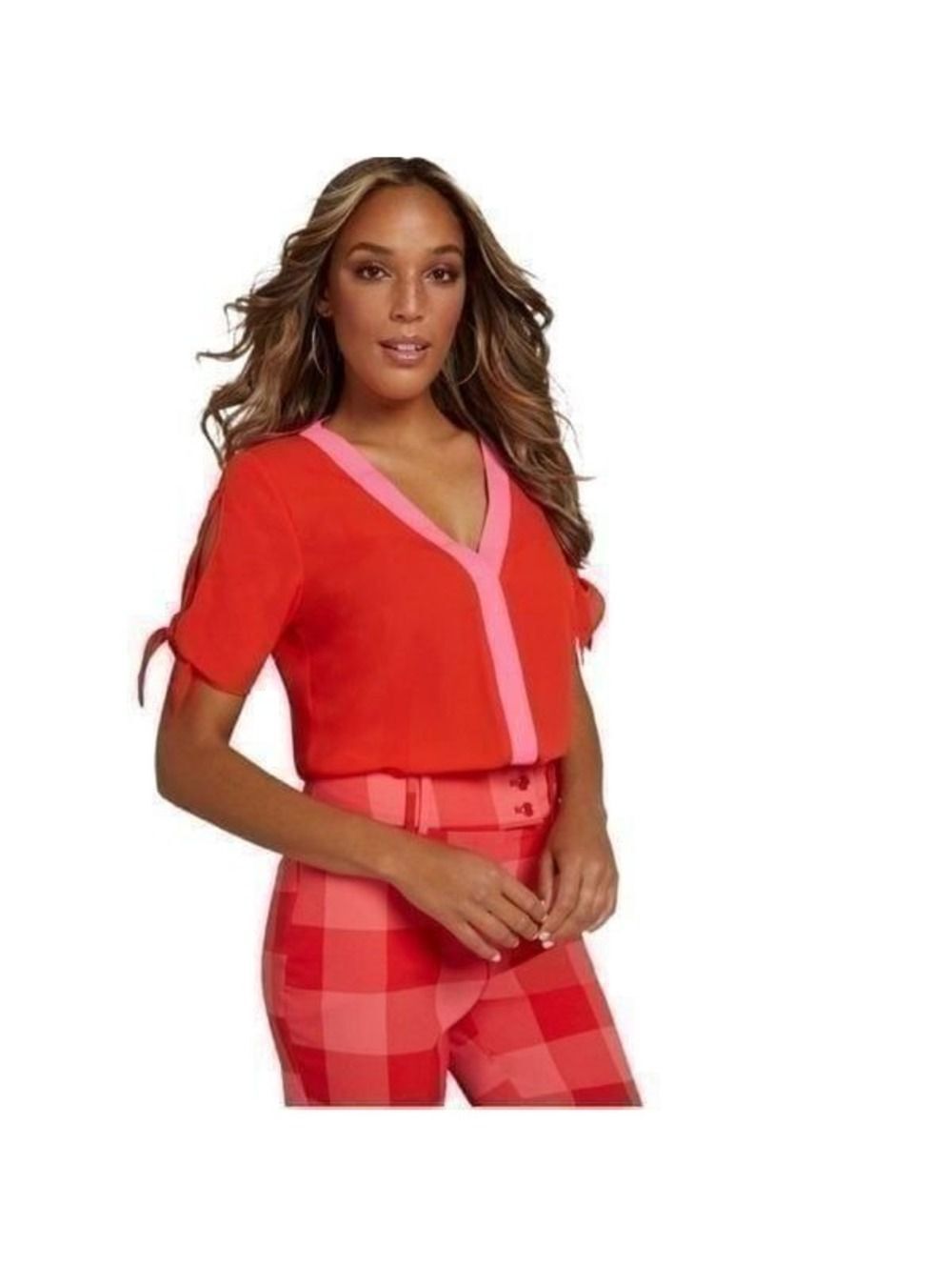 NEW! New York & Company Red Top With Pink Trim Sz M